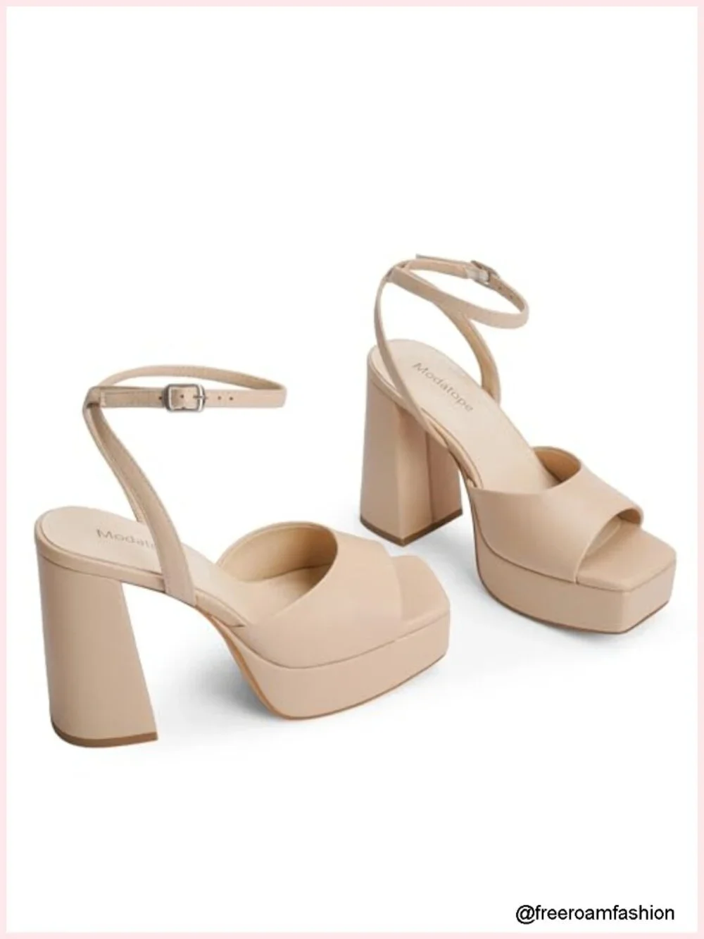 Platform Heels for Women Chunky Heel Open Toe Ankle Strap Sandals Faux Leather